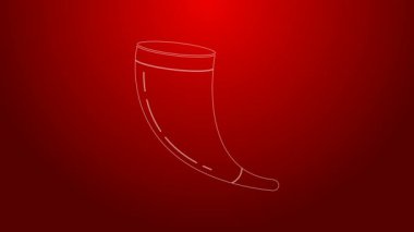 Yeşil çizgi geleneksel koç boynuzu, kırmızı arkaplanda izole edilmiş Shofar ikonu. Rosh hashanah, Yahudi yeni yıl bayramı geleneksel sembolü. 4K Video hareketli grafik canlandırması