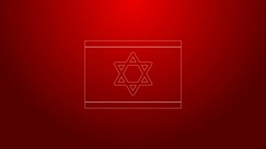 İsrail 'in yeşil çizgi bayrağı kırmızı arkaplanda izole edilmiş. Ulusal vatanseverlik sembolü. 4K Video hareketli grafik canlandırması