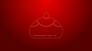 Kırmızı arka planda izole edilmiş yeşil çizgi Yahudi tatlı fırın ikonu. Hanuka sufganiyot. Yahudi paskalya pastası. 4K Video hareketli grafik canlandırması
