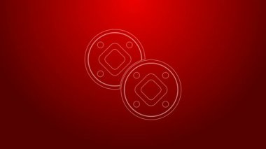 Kırmızı arka planda izole edilmiş yeşil çizgi Yahudi madeni para ikonu. Para birimi sembolü. 4K Video hareketli grafik canlandırması