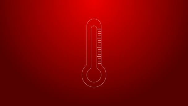 Groene lijn Thermometer pictogram geïsoleerd op rode achtergrond. 4K Video motion grafische animatie — Stockvideo