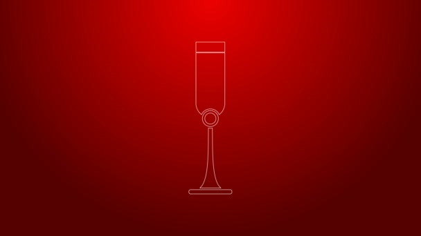 Zelená čára Židovský pohár ikona izolované na červeném pozadí. Židovský pohár vína pro kiddush. Hrnek na šabat. Grafická animace pohybu videa 4K — Stock video