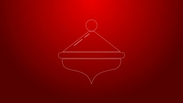 Línea verde Hanukkah dreidel icono aislado sobre fondo rojo. Animación gráfica de vídeo 4K — Vídeos de Stock