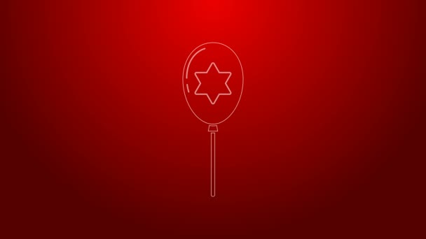 Línea verde Globos con cinta con estrella de David icono aislado sobre fondo rojo. Globo con bandera de Israel. Animación gráfica de vídeo 4K — Vídeos de Stock