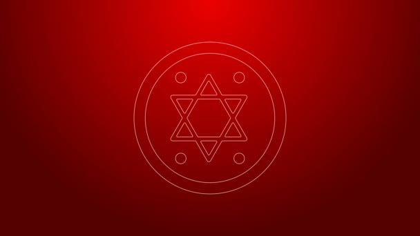 Green line Jewish coin icon isolated on red background. Currency symbol. 4K Video motion graphic animation — Stock Video