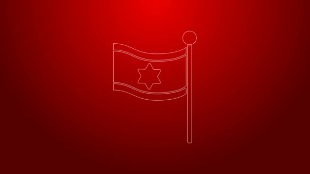 Groene lijn Vlag van Israël pictogram geïsoleerd op rode achtergrond. Nationaal patriottisch symbool. 4K Video motion grafische animatie — Stockvideo