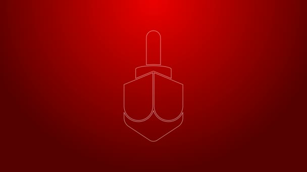 Línea verde Hanukkah dreidel icono aislado sobre fondo rojo. Animación gráfica de vídeo 4K — Vídeo de stock