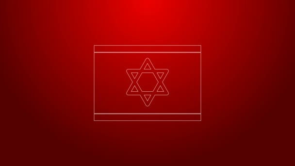 Grön linje Flagga Israel ikonen isolerad på röd bakgrund. Nationell patriotisk symbol. 4K Video motion grafisk animation — Stockvideo
