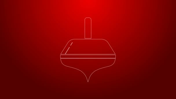 Línea verde Hanukkah dreidel icono aislado sobre fondo rojo. Animación gráfica de vídeo 4K — Vídeo de stock