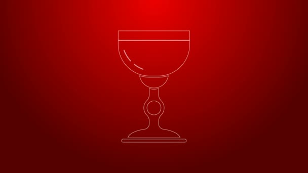 Groene lijn Joodse beker pictogram geïsoleerd op rode achtergrond. Joodse wijn beker voor kiddush. Kiddush cup voor Shabbat. 4K Video motion grafische animatie — Stockvideo