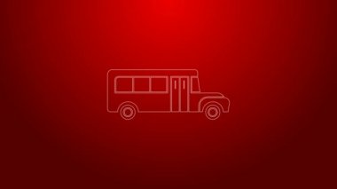 Yeşil çizgi okul servisi simgesi kırmızı arkaplanda izole edildi. Toplu taşıma sembolü. 4K Video hareketli grafik canlandırması