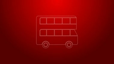 Yeşil çizgi çift katlı otobüs simgesi kırmızı arkaplanda izole edildi. Londra klasik yolcu otobüsü. Toplu taşıma sembolü. 4K Video hareketli grafik canlandırması