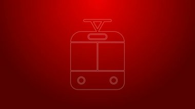 Yeşil hat tramvay ve demiryolu ikonu kırmızı arka planda izole edildi. Toplu taşıma sembolü. 4K Video hareketli grafik canlandırması