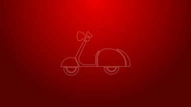 Yeşil çizgi Scooter simgesi kırmızı arkaplanda izole edildi. 4K Video hareketli grafik canlandırması