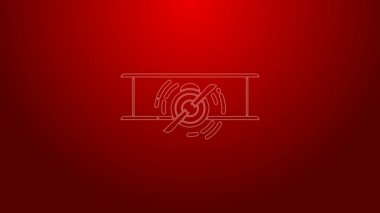 Yeşil hat Eski antika uçak simgesi kırmızı arkaplanda izole edildi. Uçan uçak ikonu. Uçak tabelası. 4K Video hareketli grafik canlandırması