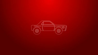 Yeşil çizgi Sedan araba simgesi kırmızı arkaplanda izole edildi. 4K Video hareketli grafik canlandırması