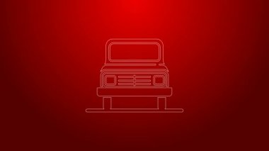 Kırmızı arkaplanda yeşil çizgi araba simgesi izole edildi. Ön manzara. 4K Video hareketli grafik canlandırması