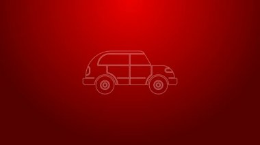 Yeşil çizgi Hatchback araba simgesi kırmızı arkaplanda izole edildi. 4K Video hareketli grafik canlandırması