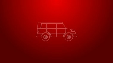 Yeşil çizgi off road car ikonu kırmızı arkaplanda izole edildi. Cip işareti. 4K Video hareketli grafik canlandırması