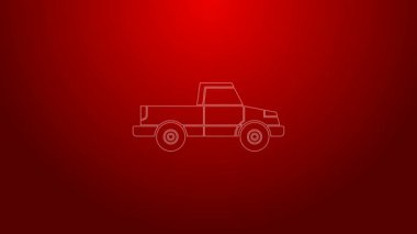 Yeşil çizgi kamyonet ikonu kırmızı arkaplanda izole edildi. 4K Video hareketli grafik canlandırması