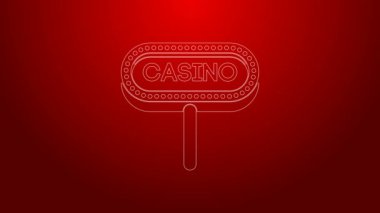 Yeşil çizgi kumarhane tabela simgesi kırmızı arkaplanda izole edildi. 4K Video hareketli grafik canlandırması