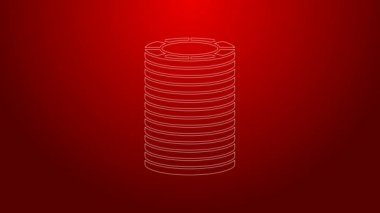 Yeşil çizgi kumarhane çipleri simgesi kırmızı arkaplanda izole edildi. Kumarhane kumarı. 4K Video hareketli grafik canlandırması