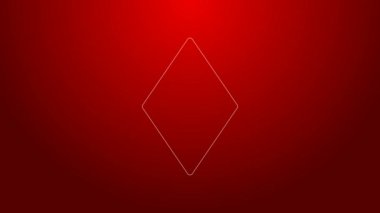Kırmızı arkaplanda yeşil çizgili elmas sembollü oyun kartı. Kumarhane kumarı. 4K Video hareketli grafik canlandırması