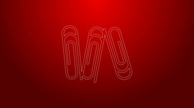 Kırmızı arkaplanda yeşil çizgi kağıt ataç simgesi izole edildi. 4K Video hareketli grafik canlandırması