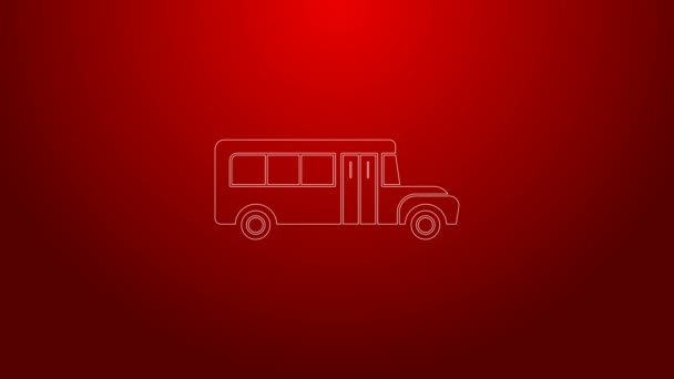 Linha verde Ícone de ônibus escolar isolado no fundo vermelho. Símbolo de transporte público. Animação gráfica em movimento de vídeo 4K — Vídeo de Stock