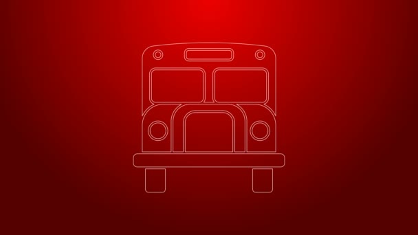 Zelená čára školní autobus ikona izolované na červeném pozadí. Symbol veřejné dopravy. Grafická animace pohybu videa 4K — Stock video