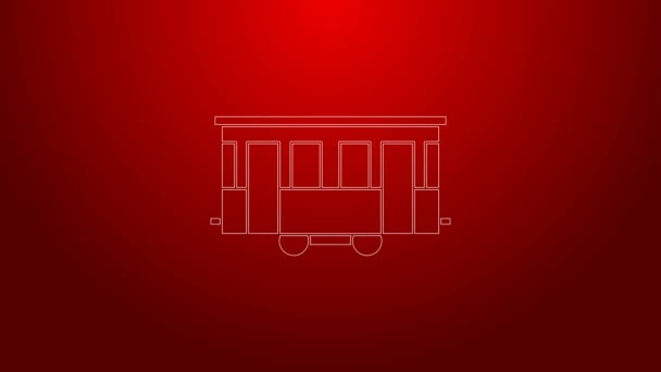 Зеленая линия Старый город трамвай значок изолирован на красном фоне. Символ общественного транспорта. Видеографическая анимация 4K — стоковое видео