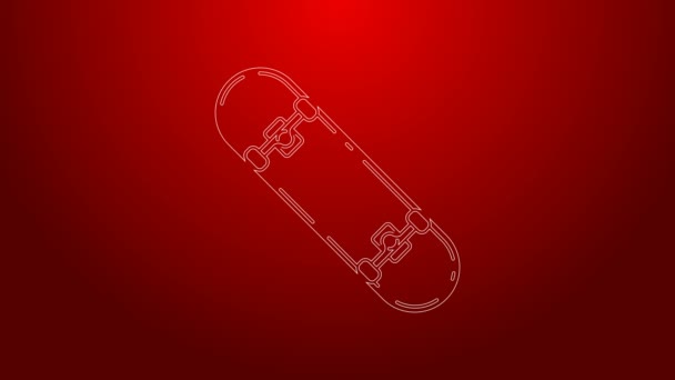 Green line Skateboard icon isolated on red background. Extreme sport. Sport equipment. 4K Video motion graphic animation — Stock Video