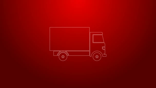 Linha verde Ícone de veículo de caminhão de carga de entrega isolado no fundo vermelho. Animação gráfica em movimento de vídeo 4K — Vídeo de Stock
