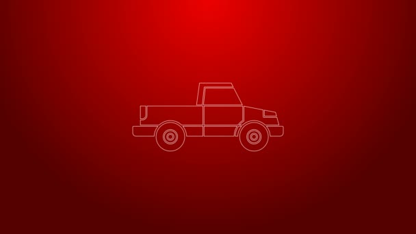 Linea verde Pickup icona camion isolato su sfondo rosso. Animazione grafica 4K Video motion — Video Stock
