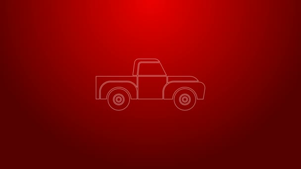 Yeşil çizgi kamyonet ikonu kırmızı arkaplanda izole edildi. 4K Video hareketli grafik canlandırması — Stok video
