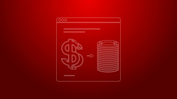 グリーンラインオンラインカジノチップは、赤の背景に隔離されたドルアイコンのスタック上で交換します。4Kビデオモーショングラフィックアニメーション — ストック動画