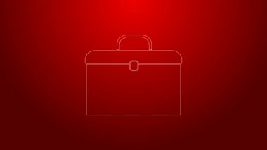 Kırmızı arkaplanda yeşil çizgi evrak çantası simgesi izole edildi. İş ilanı. İş portföyü. 4K Video hareketli grafik canlandırması