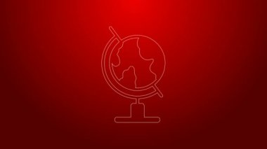 Yeşil çizgi Dünya ikonu kırmızı arkaplanda izole edildi. 4K Video hareketli grafik canlandırması