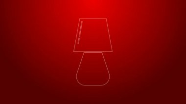 Yeşil çizgi masa lambası simgesi kırmızı arkaplanda izole edildi. 4K Video hareketli grafik canlandırması