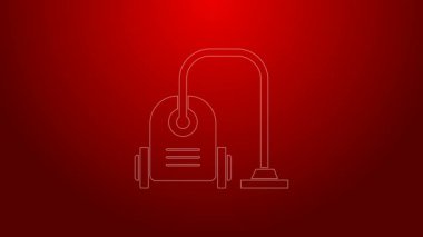 Yeşil çizgi elektrikli süpürge ikonu kırmızı arkaplanda izole edildi. 4K Video hareketli grafik canlandırması