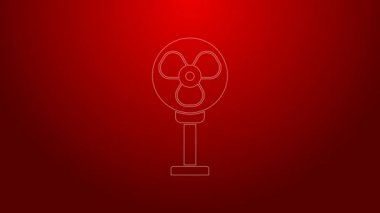 Yeşil hat Electric fan simgesi kırmızı arkaplanda izole edildi. 4K Video hareketli grafik canlandırması
