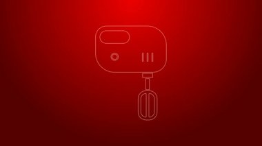 Kırmızı arkaplanda yeşil çizgi elektirik karıştırıcı simgesi izole edildi. Mutfak blenderi. 4K Video hareketli grafik canlandırması
