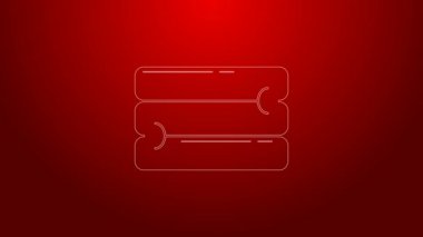 Yeşil çizgi havlu yığını simgesi kırmızı arkaplanda izole edildi. 4K Video hareketli grafik canlandırması