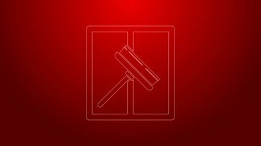 Kırmızı arkaplanda izole edilmiş pencere simgesi için yeşil çizgi temizleme hizmeti. Silecek, kazıyıcı, silecek. 4K Video hareketli grafik canlandırması