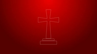 Kırmızı zemin üzerinde çapraz simge olan yeşil çizgi Tombstone. Mezar ikonu. 4K Video hareketli grafik canlandırması