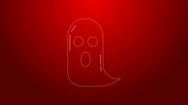 Yeşil çizgi Hayalet simgesi kırmızı arkaplanda izole edildi. Mutlu Cadılar Bayramı Partisi. 4K Video hareketli grafik canlandırması