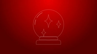 Yeşil çizgi sihirli top ikonu kırmızı arkaplanda izole edildi. Kristal küre. 4K Video hareketli grafik canlandırması