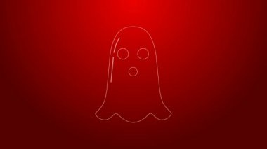 Yeşil çizgi Hayalet simgesi kırmızı arkaplanda izole edildi. Mutlu Cadılar Bayramı Partisi. 4K Video hareketli grafik canlandırması