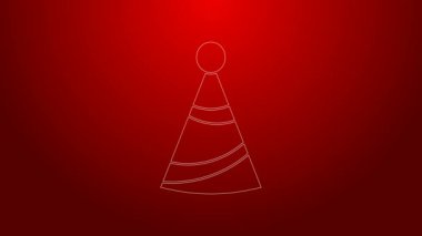 Yeşil çizgi Parti şapka simgesi kırmızı arkaplanda izole edildi. Doğum günü şapkası. 4K Video hareketli grafik canlandırması