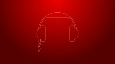 Kırmızı arkaplanda yeşil hat kulaklık simgesi var. Kulaklık işareti. Müzik, hizmet, iletişim ve operatör konsepti. 4K Video hareketli grafik canlandırması